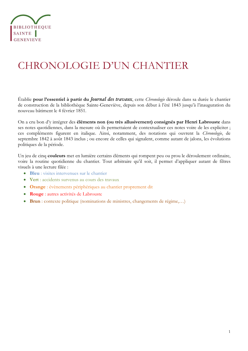 Chronologie D'un Chantier