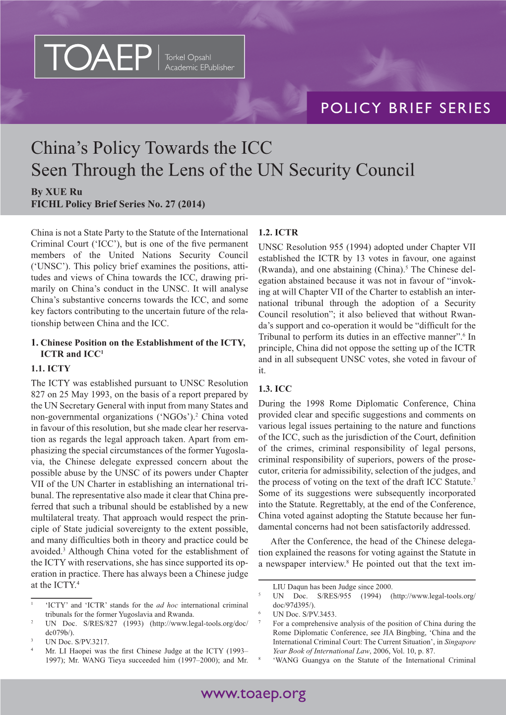 China's Policy Towards the ICC Seen Through the Lens of the UN