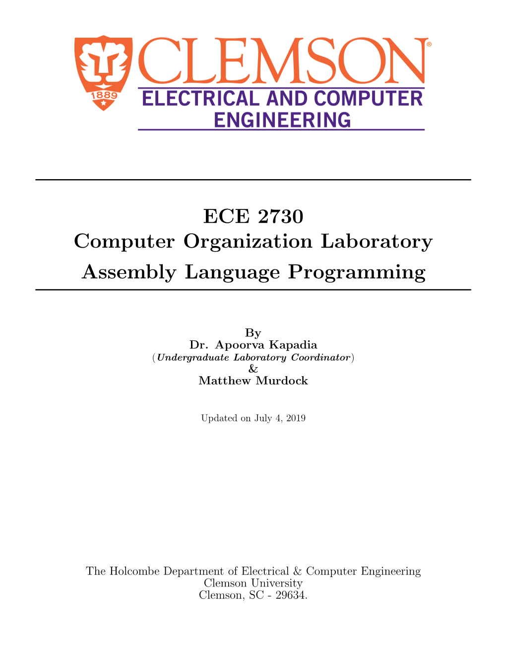 ECE 2730 Computer Organization Laboratory Assembly Language Programming