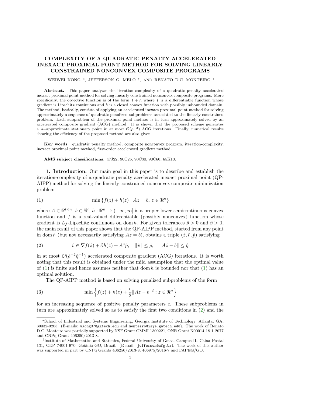 Quadratic Penalty Method, Composite Nonconvex Program, Iteration-Complexity, Inexact Proximal Point Method, ﬁrst-Order Accelerated Gradient Method