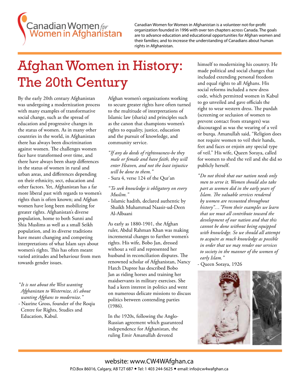 Afghan Women in History: the 20Th Century