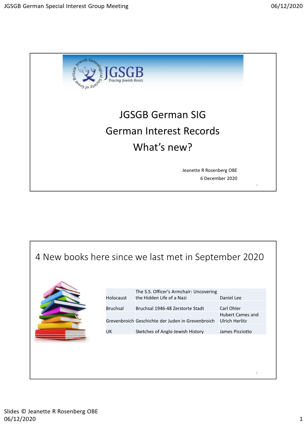 JGSGB German SIG German Interest Records What's New?