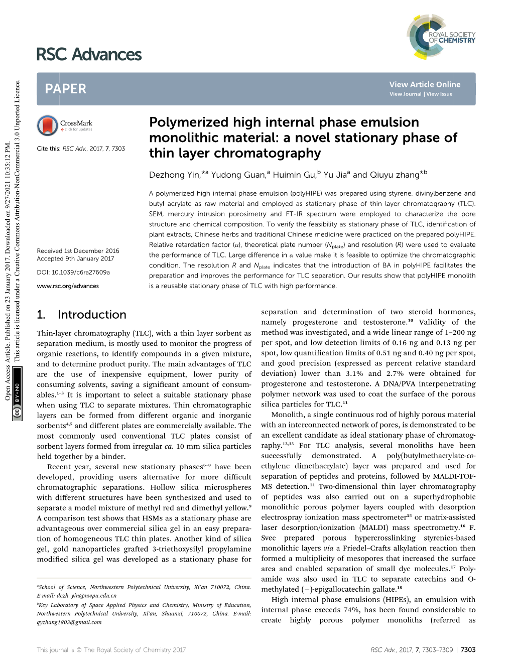 A Novel Stationary Phase of Thin Layer Chromatography