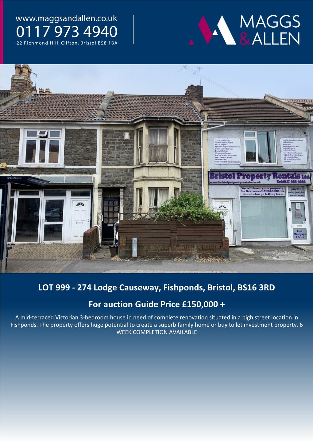 274 Lodge Causeway, Fishponds, Bristol, BS16 3RD for Auction