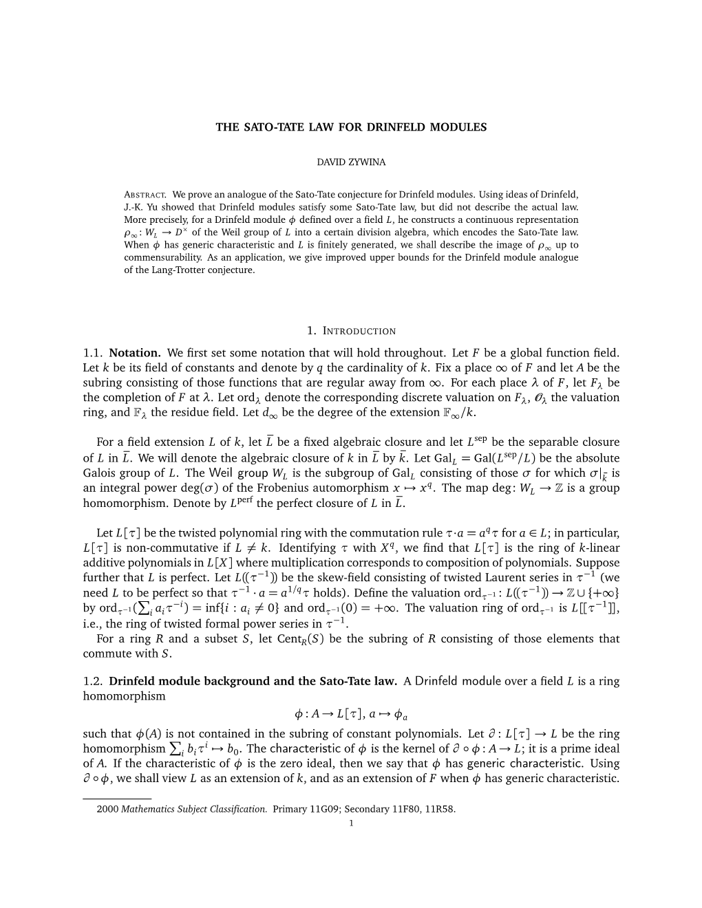 The Sato-Tate Law for Drinfeld Modules