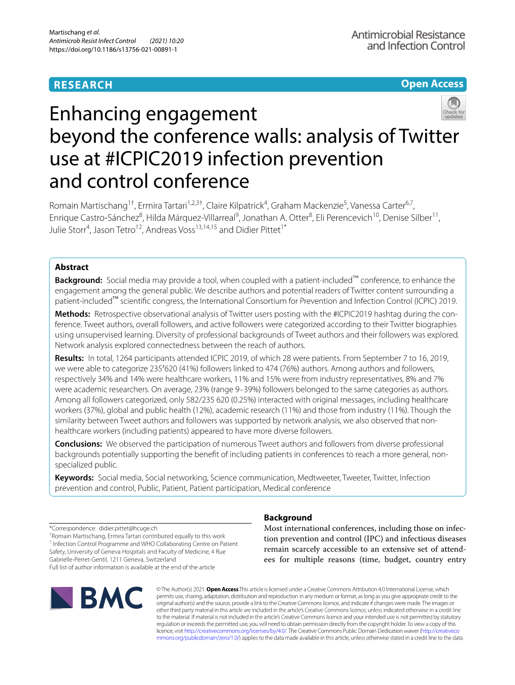 Analysis of Twitter Use at #ICPIC2019 Infection Prevention and Control Confere