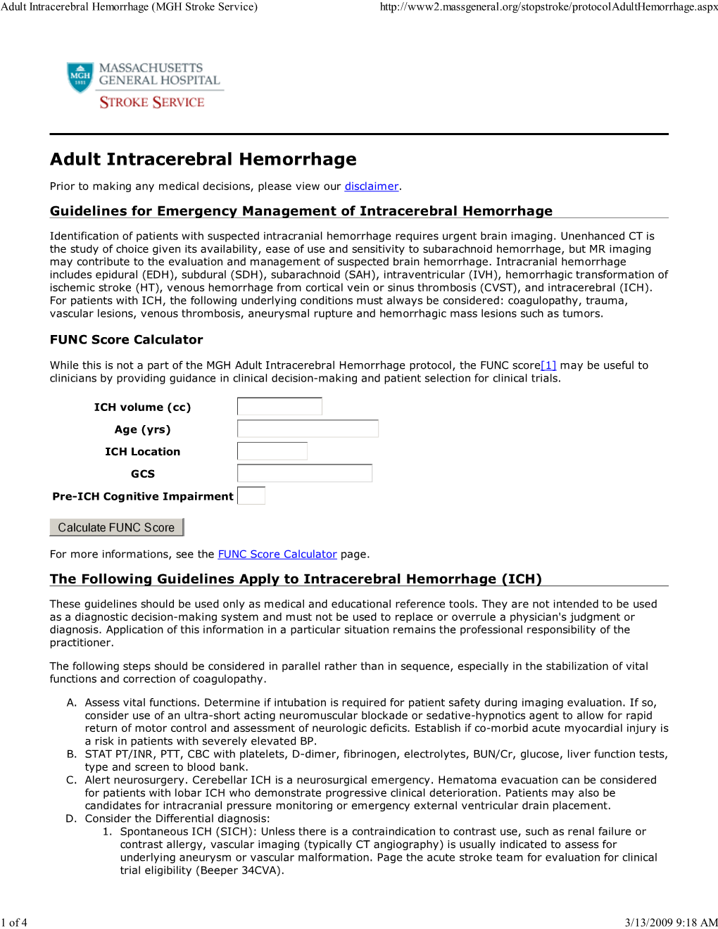 Adult Intracerebral Hemorrhage (MGH Stroke Service)