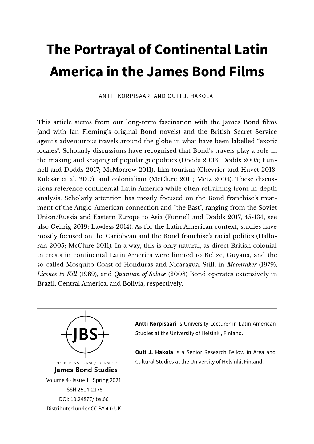 The Portrayal of Continental Latin America in the James Bond Films