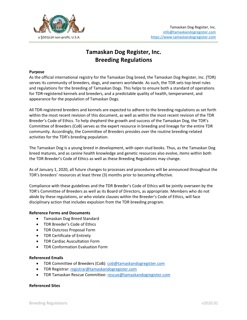 Tamaskan Dog Register, Inc. Breeding Regulations