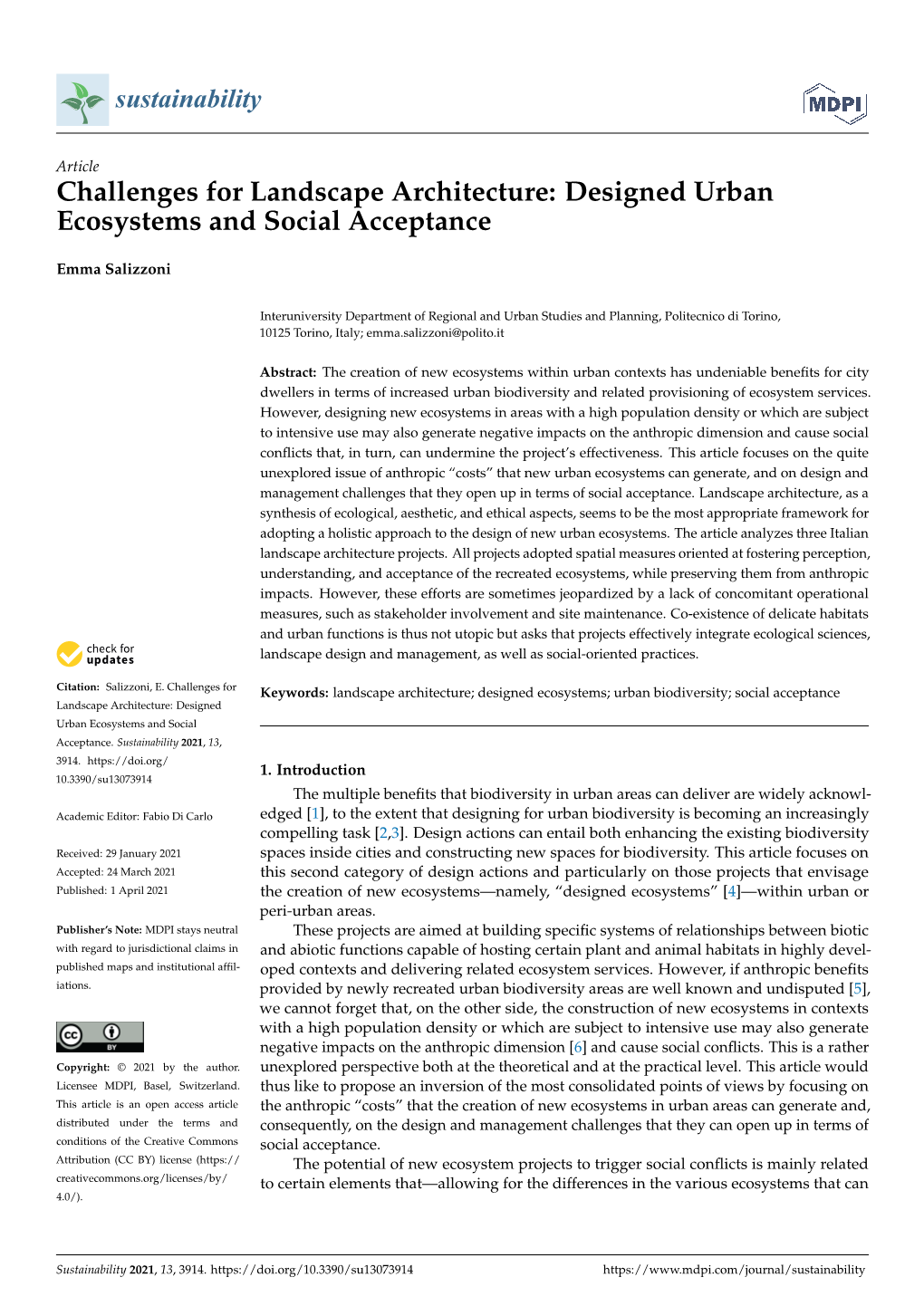 Designed Urban Ecosystems and Social Acceptance