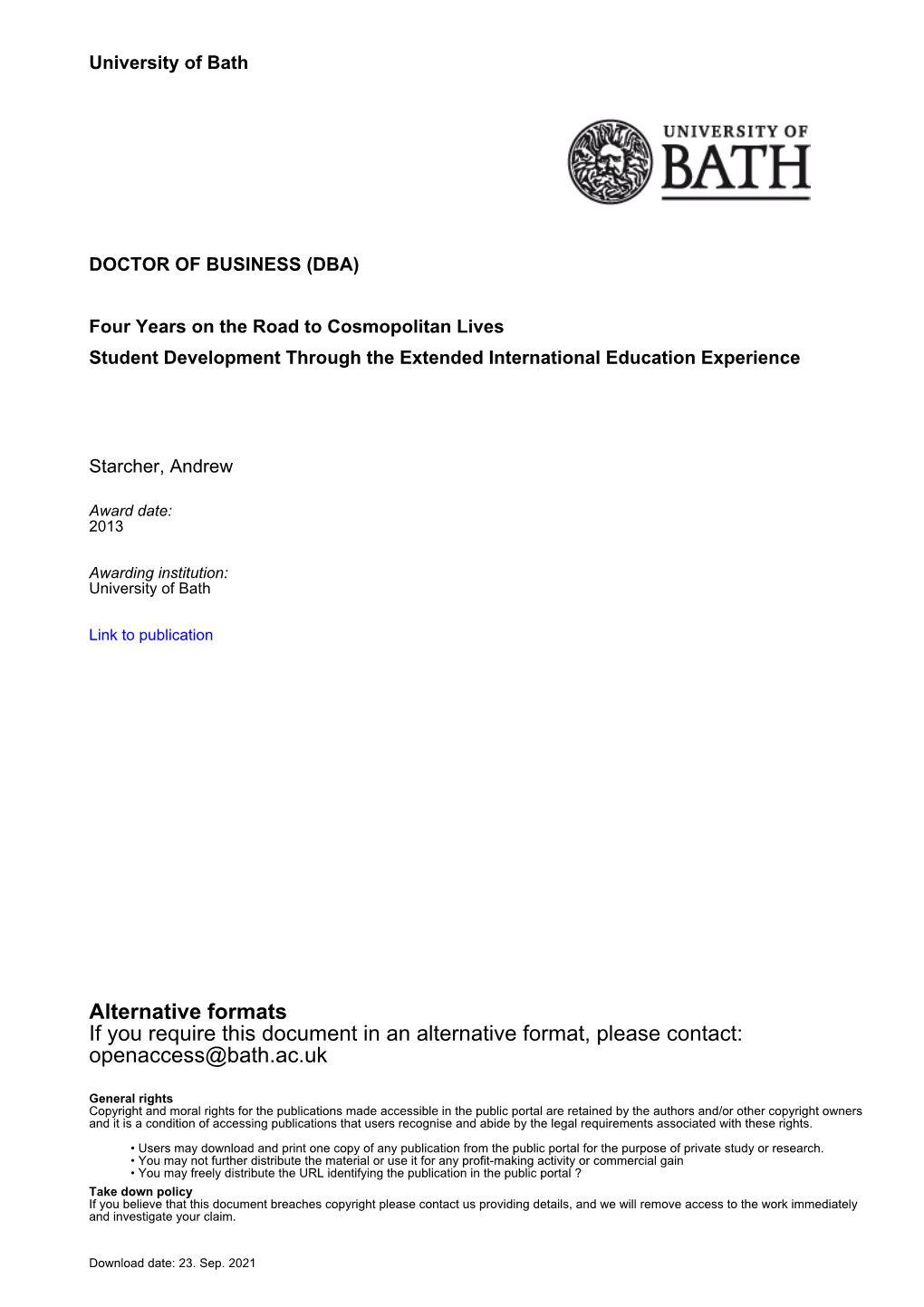 Thesis Submitted for the Degree of Doctor of Business Administration in Higher Education Management