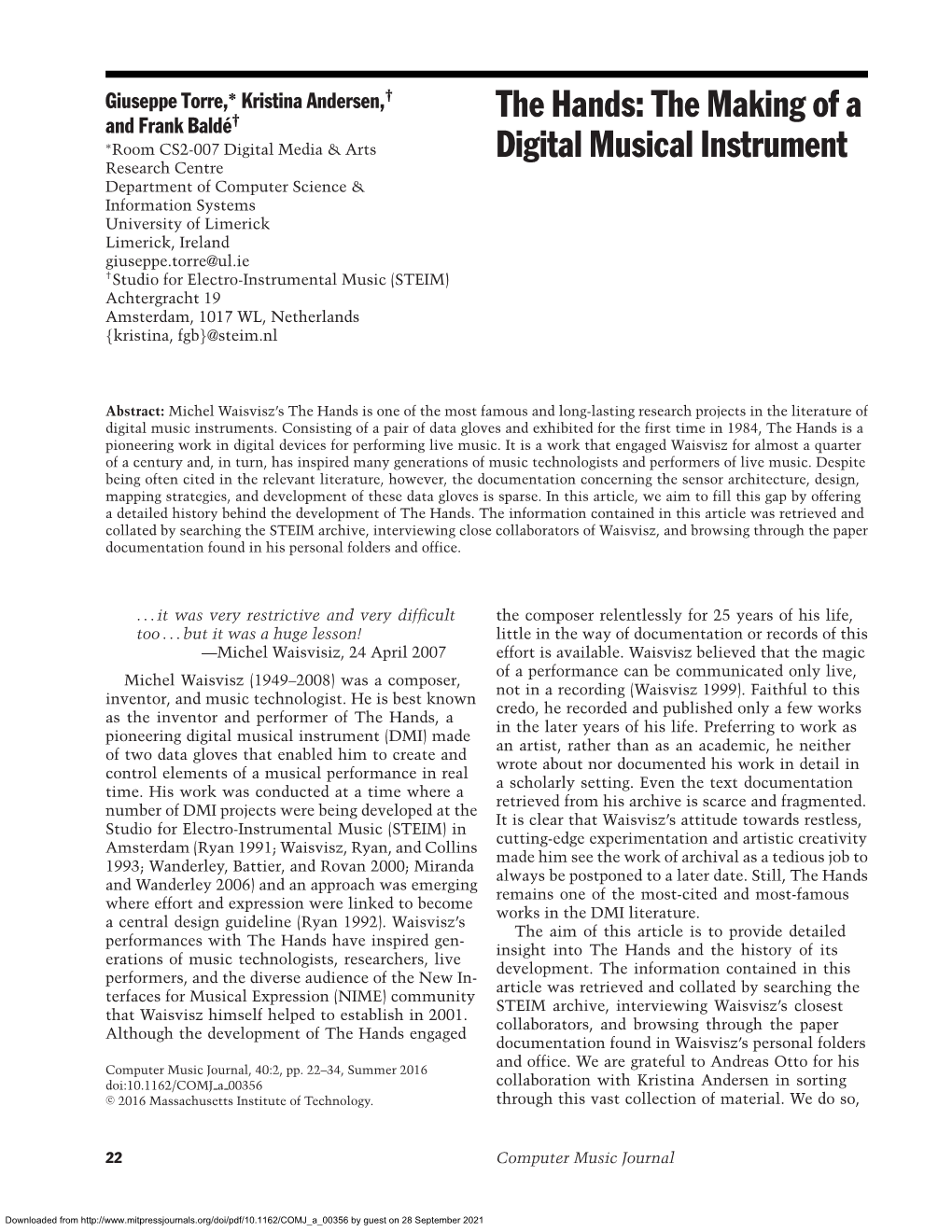 The Hands: the Making of a Digital Musical Instrument