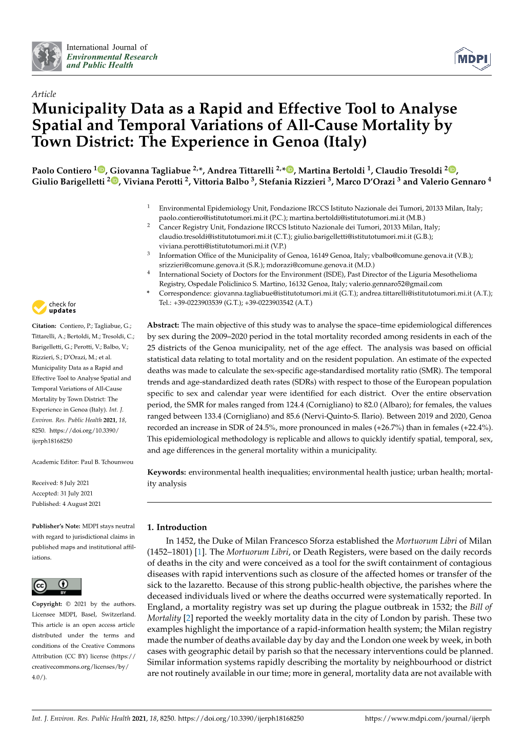 Municipality Data As a Rapid and Effective Tool to Analyse Spatial and Temporal Variations of All-Cause Mortality by Town District: the Experience in Genoa (Italy)