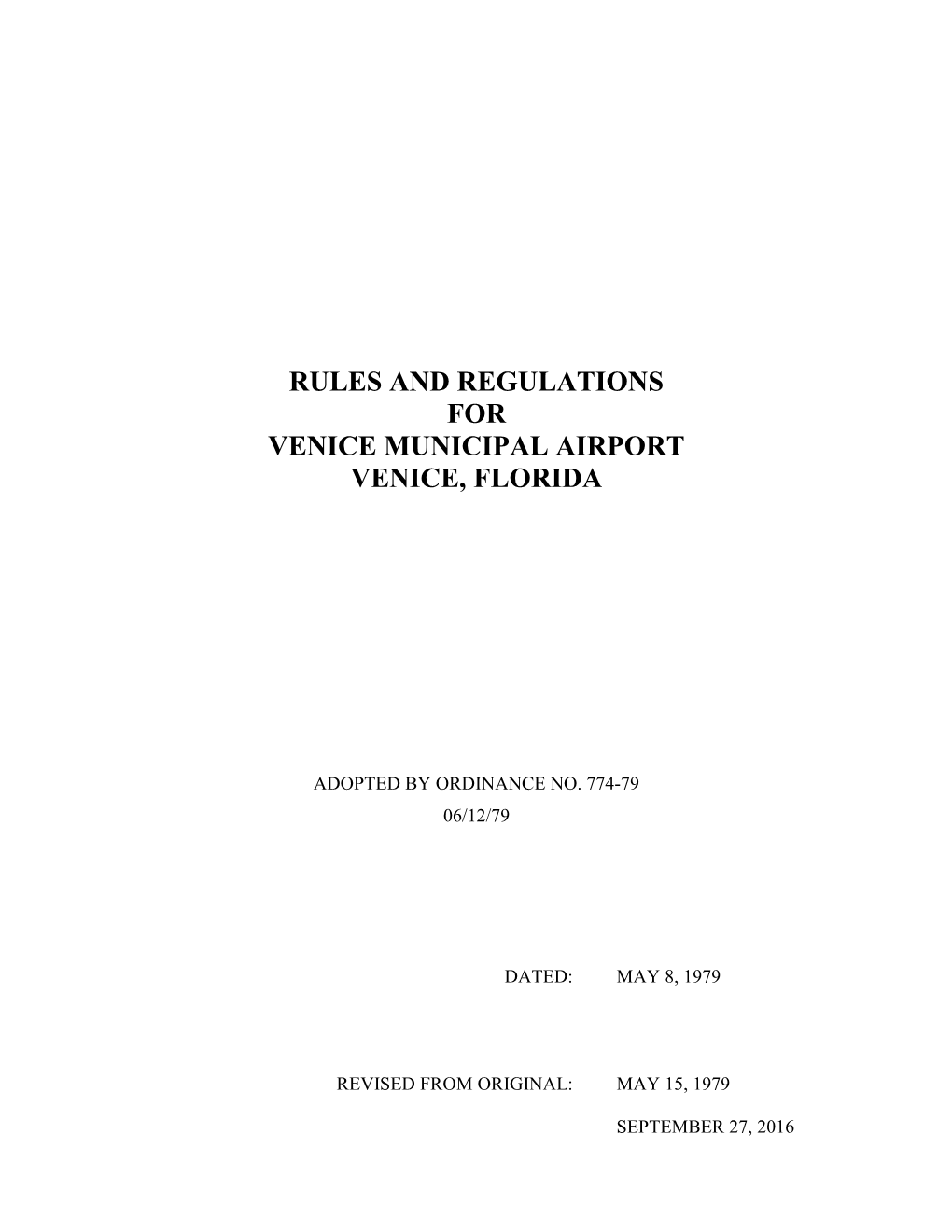 Rules and Regulations for Venice Municipal Airport Venice, Florida