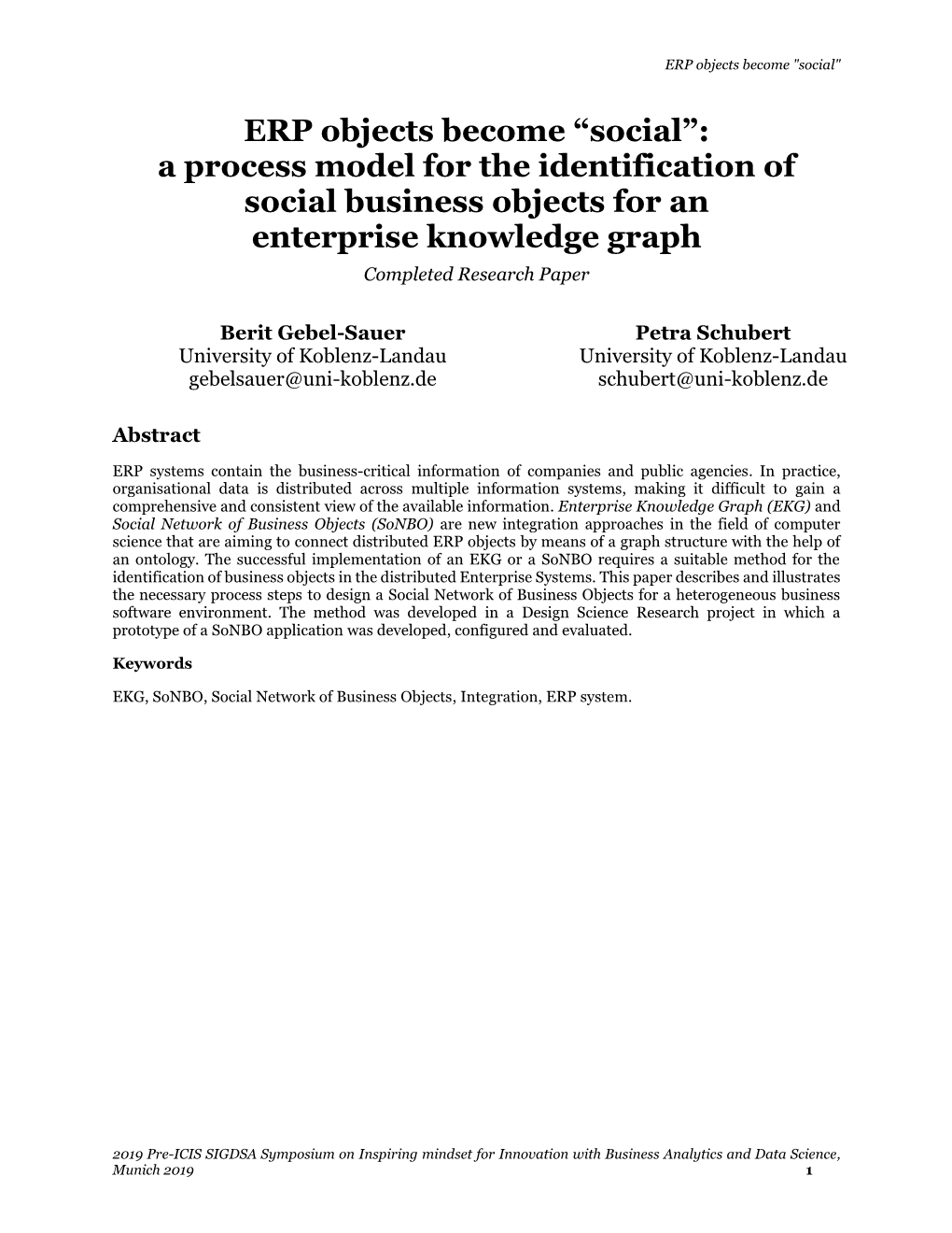 ERP Objects Become “Social”: a Process Model for the Identification of Social Business Objects for an Enterprise Knowledge Graph Completed Research Paper