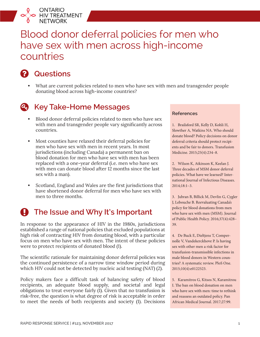 Blood Donor Deferral Policies for Men Who Have Sex with Men Across High-Income Countries