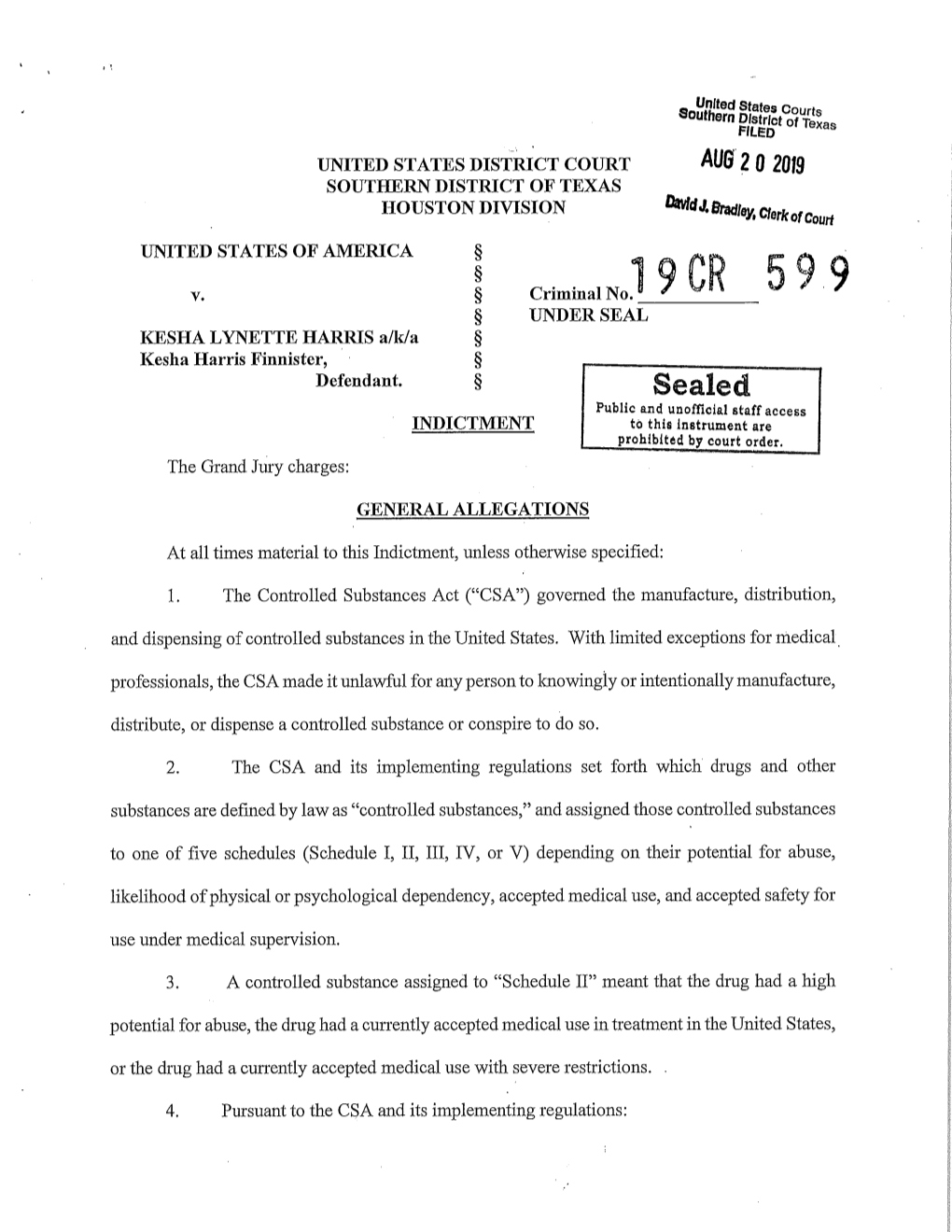 Download U.S. V. Kesha Harris Indictment SDTX