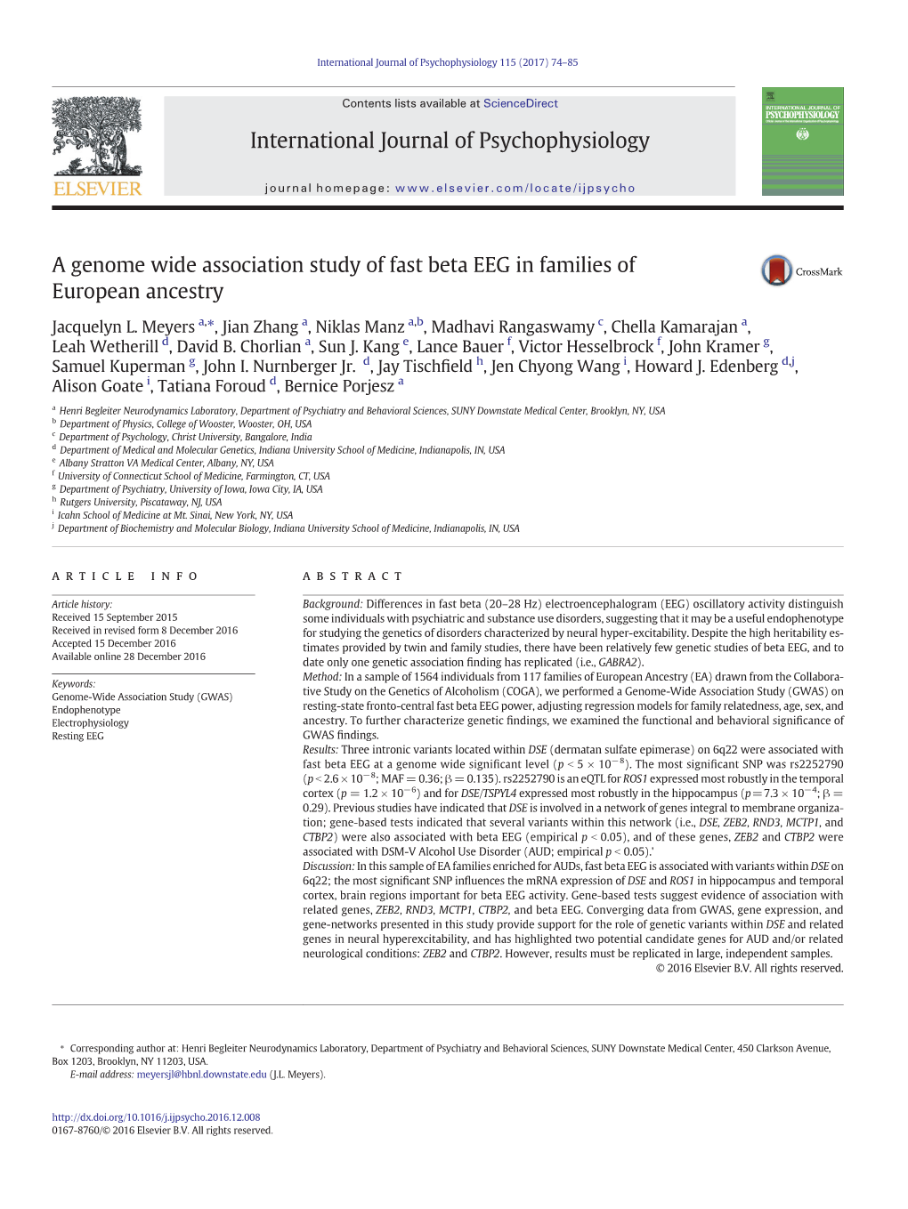 A Genome Wide Association Study of Fast Beta EEG in Families of European Ancestry