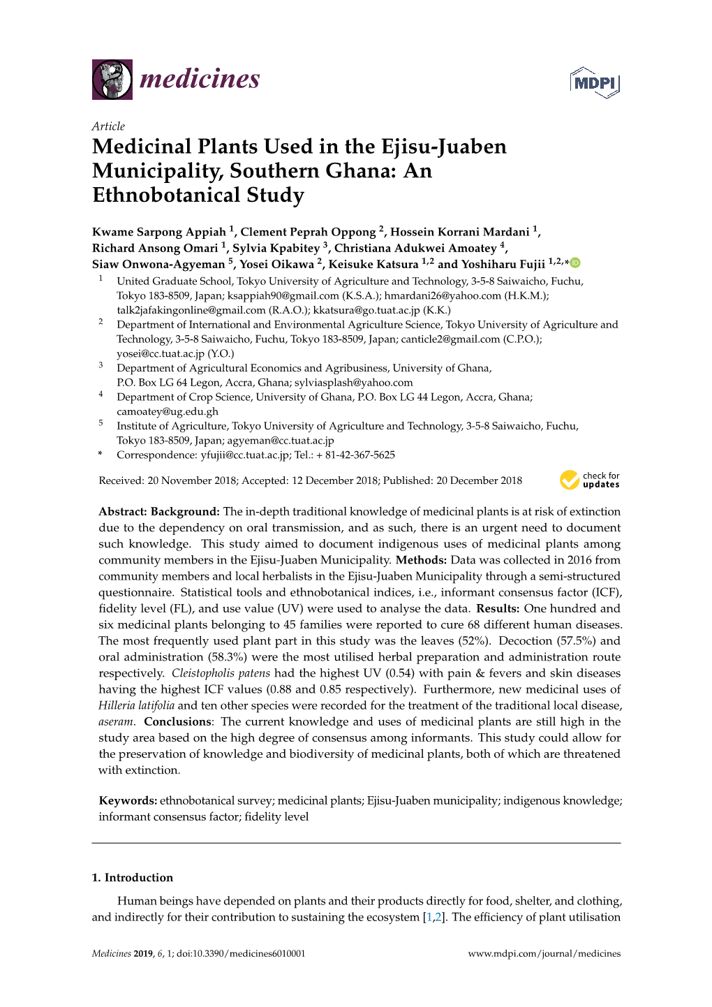 Medicinal Plants Used in the Ejisu-Juaben Municipality, Southern Ghana: an Ethnobotanical Study