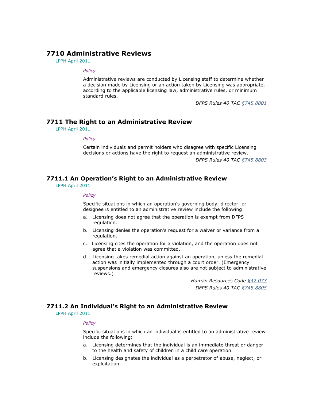 7710 Administrative Reviews