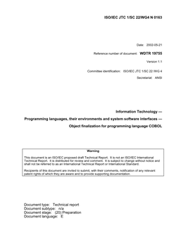 ISO/IEC JTC 1/SC 22/WG4 N 0163 Information Technology