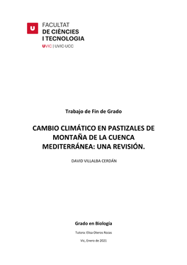 Cambio Climático En Pastizales De Montaña De La Cuenca Mediterránea: Una Revisión