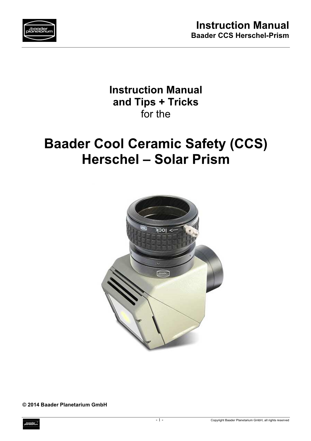 Baader Cool Ceramic Safety (CCS) Herschel – Solar Prism