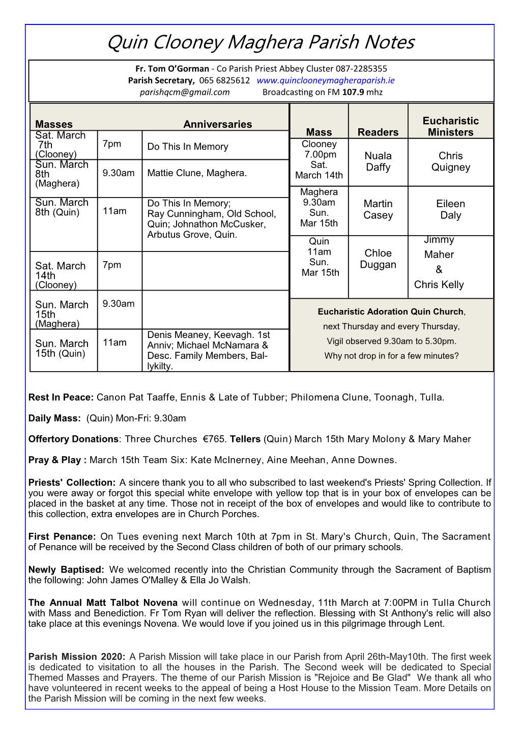 Quin Clooney Maghera Parish Notes