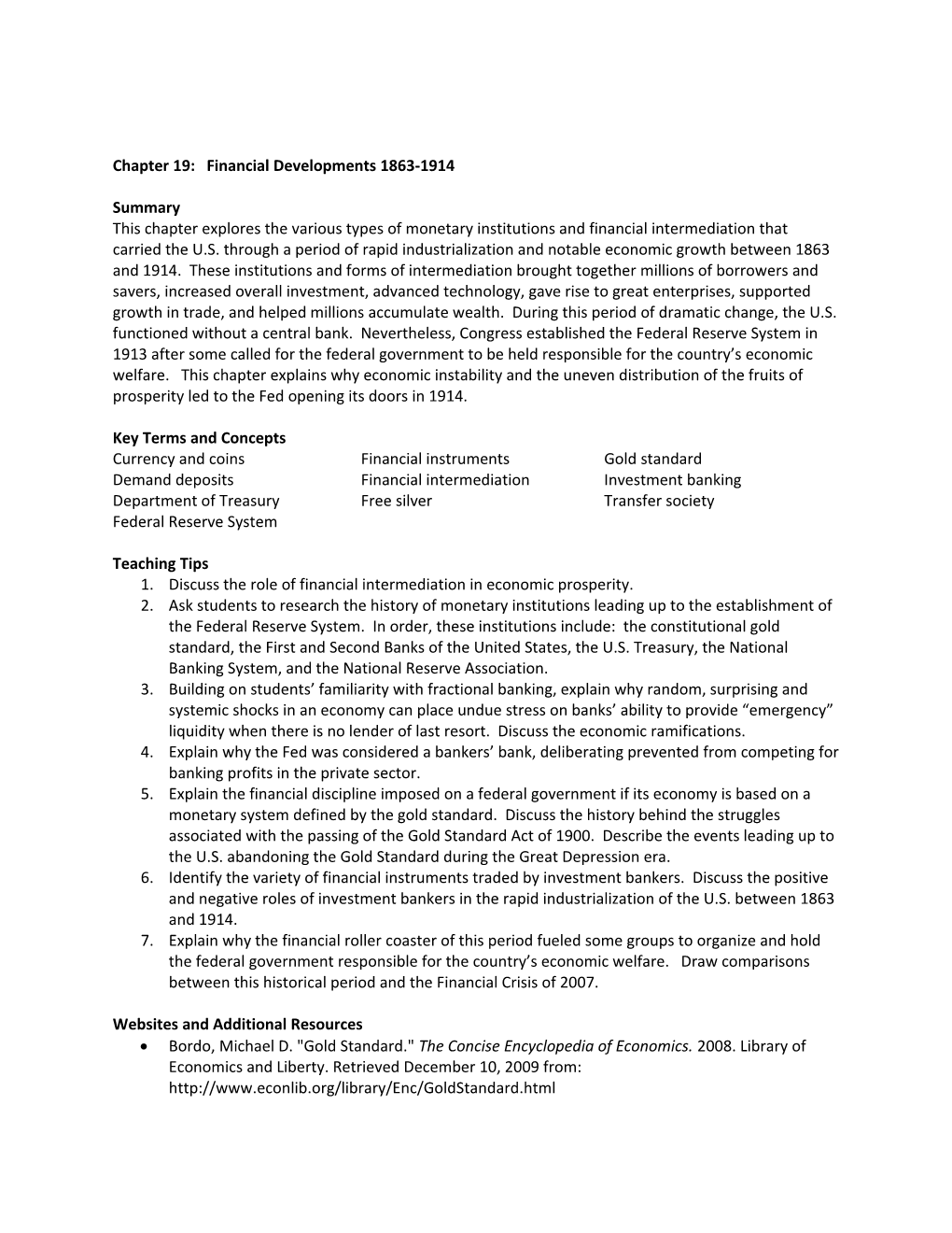 Chapter 19: Financial Developments 1863-1914