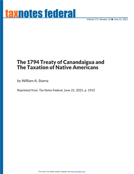 The 1794 Treaty of Canandaigua and the Taxation of Native Americans