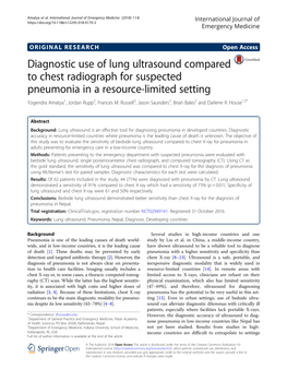 Diagnostic Use of Lung Ultrasound Compared to Chest Radiograph for Suspected Pneumonia in a Resource-Limited Setting Yogendra Amatya1, Jordan Rupp2, Frances M