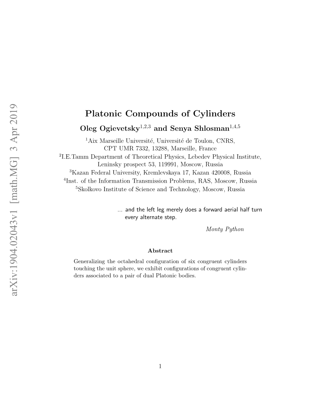 Platonic Compounds of Cylinders