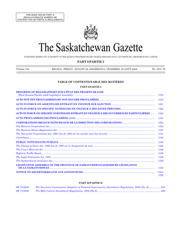Sask Gazette, Part I, Aug 29, 2008