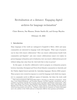 Revitalization at a Distance: Engaging Digital Archives for Language Reclamation∗