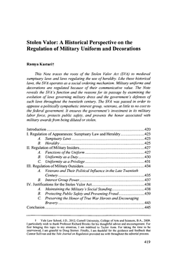 Stolen Valor: a Historical Perspective on the Regulation of Military Uniform and Decorations
