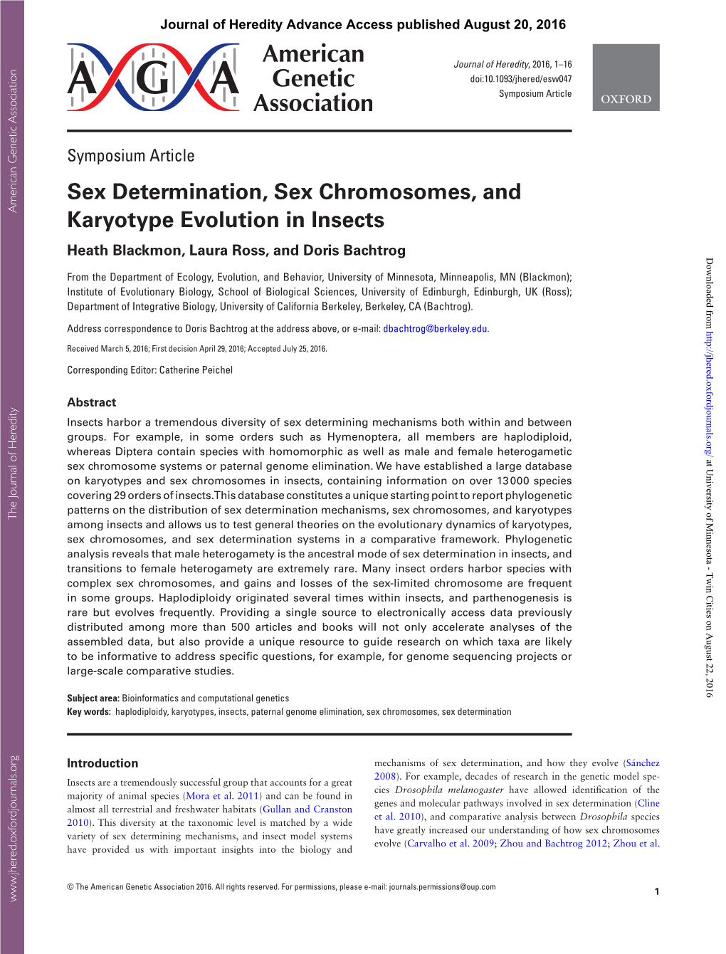 Sex Determination, Sex Chromosomes, and Karyotype Evolution in Insects