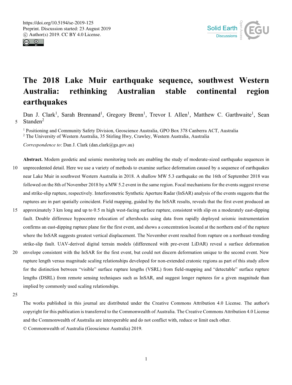 The 2018 Lake Muir Earthquake Sequence, Southwest Western Australia: Rethinking Australian Stable Continental Region Earthquakes Dan J