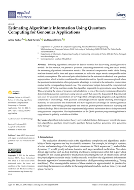 Estimating Algorithmic Information Using Quantum Computing for Genomics Applications