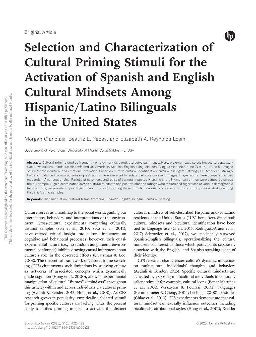 Selection and Characterization of Cultural Priming Stimuli for The