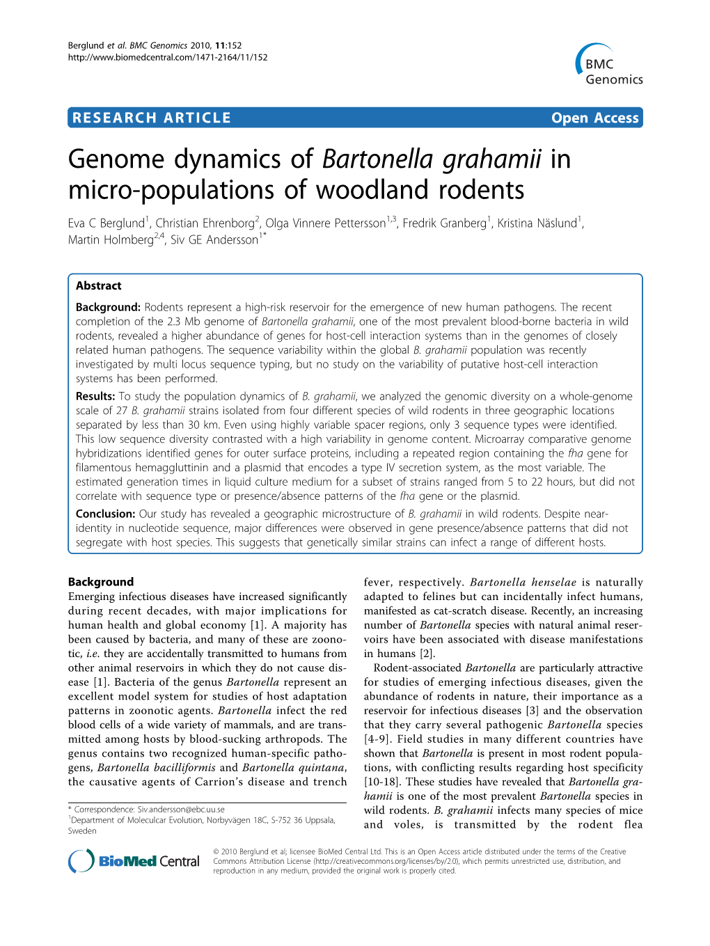 Genome Dynamics of Bartonella Grahamii in Micro-Populations Of