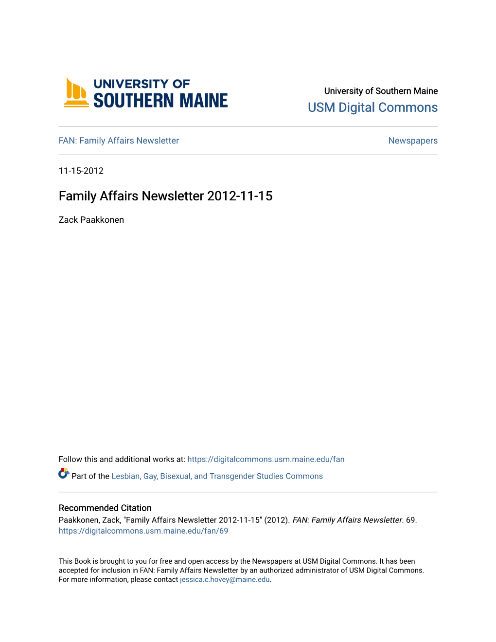 Family Affairs Newsletter 2012-11-15