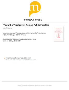 Toward a Typology of Roman Public Feasting 423