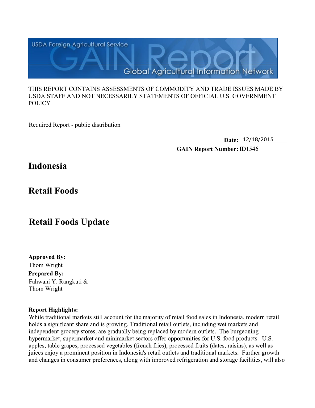 Indonesia: Retail Foods