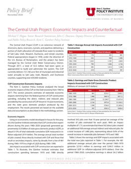 The Central Utah Project: Economic Impacts and Counterfactual