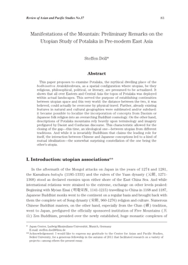 Manifestations of the Mountain: Preliminary Remarks on the Utopian Study of Potalaka in Pre-Modern East Asia