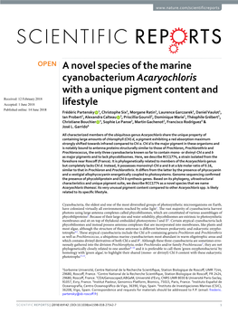 A Novel Species of the Marine Cyanobacterium Acaryochloris With