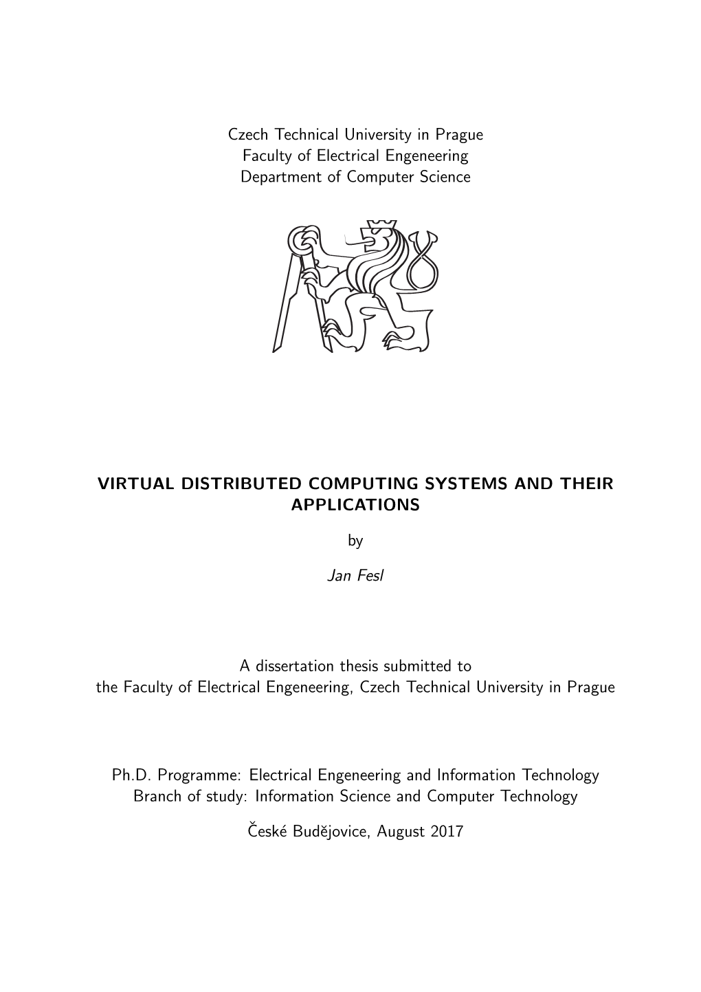 Czech Technical University in Prague Faculty of Electrical Engeneering Department of Computer Science