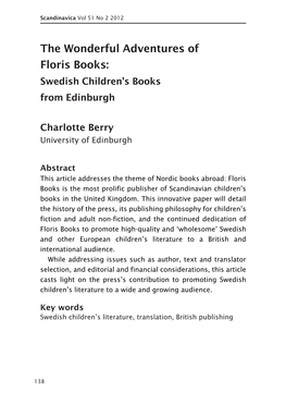 The Wonderful Adventures of Floris Books: Swedish Children’S Books from Edinburgh