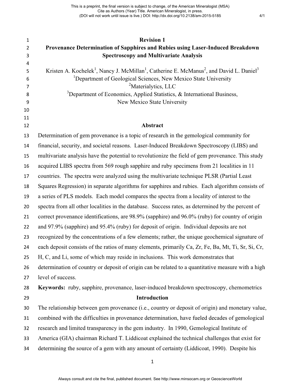 Revision 1 Provenance Determination of Sapphires and Rubies Using