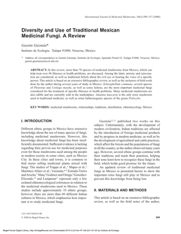 Diversity and Use of Traditional Mexican Medicinal Fungi. a Review